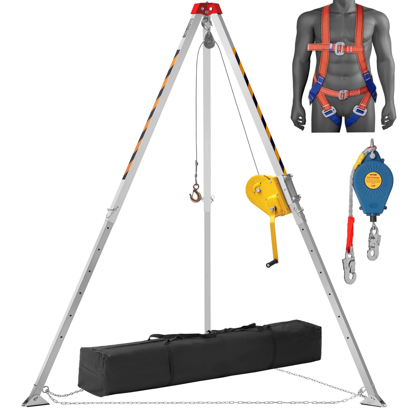 Front. VEVOR - Confined Space Tripod Kit, 2600 lbs Winch, Confined Space Tripod 8' Legs and 98' Cable, Confined Space Rescue Tripod - Silver.