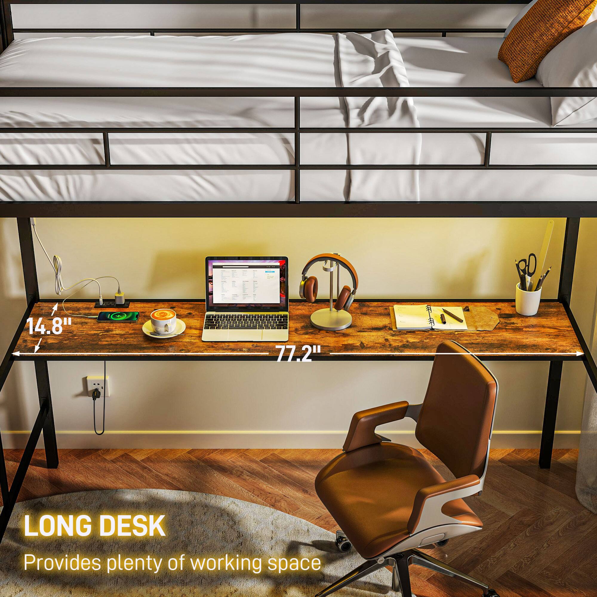 LONG DESK  
Provides plenty of working space  

14.8"  
77.2"