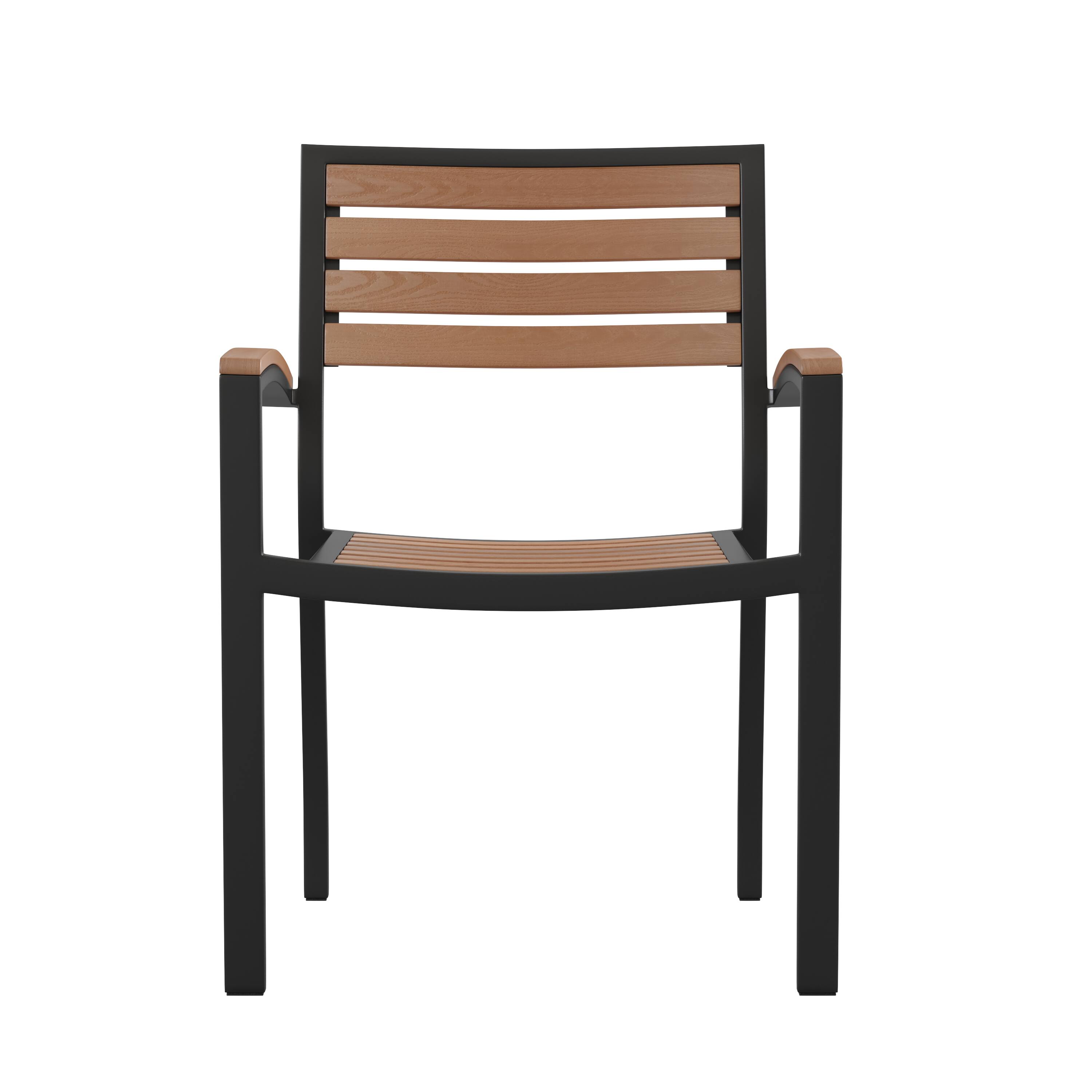 Alt View 8. Emma + Oliver - Set of 4 Stackable All-Weather Aluminum Patio Chairs with Faux Teak Slats - Teak.