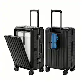LUGGEX - 21 Inch Zipperless Carry On Luggage, SF81 Aluminum Polycarbonate Hardside Front Opening Suitcase - ZX-Pro - Black