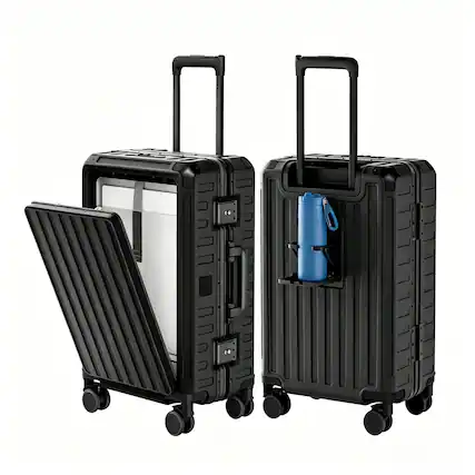Front. LUGGEX - LUGGEX 21 Inch Zipperless Carry On Luggage, SF81 Aluminum Polycarbonate Hardside Front Opening Suitcase - ZX-Pro - Black.