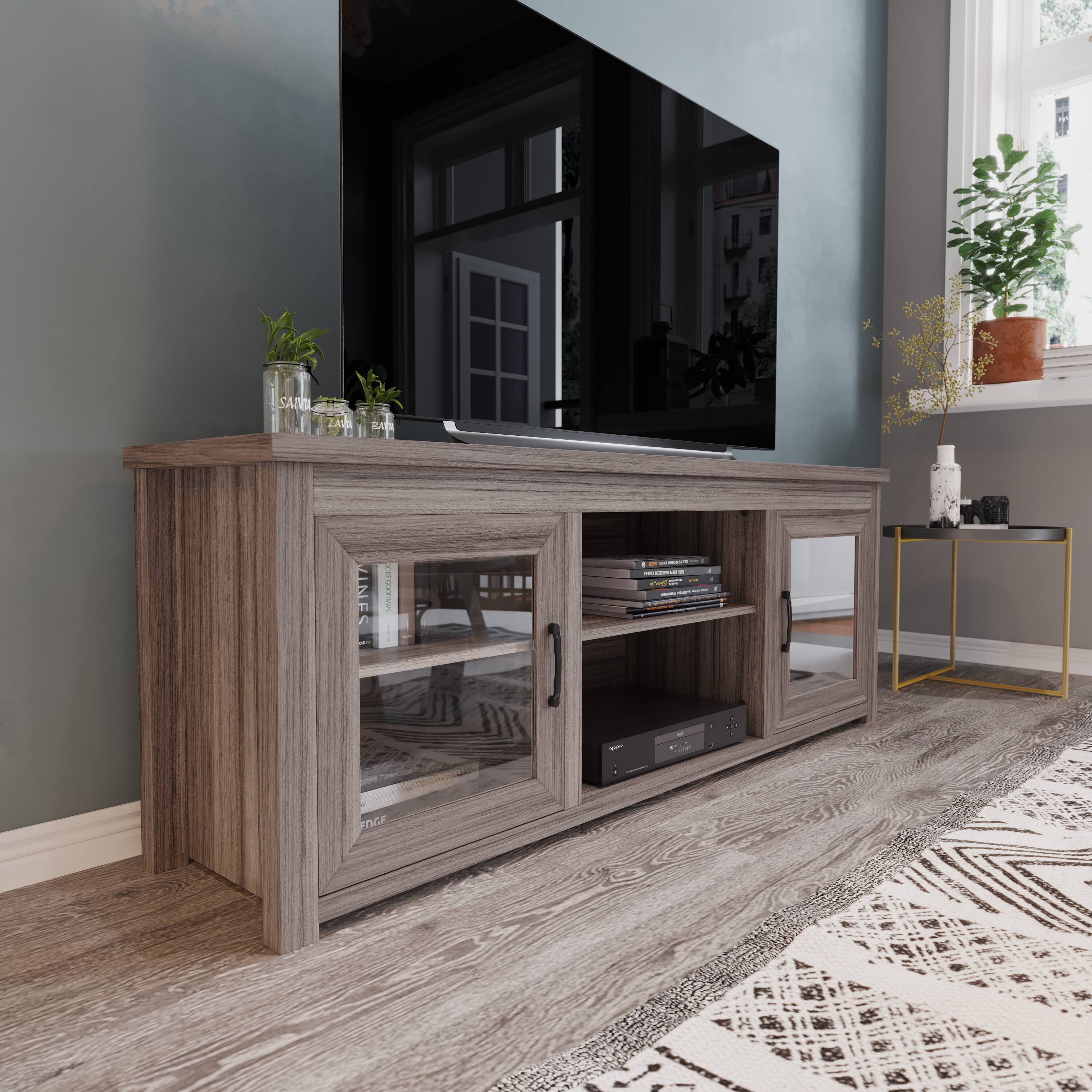 Alt View 35. Alamont Home - Classic TV Stand for up to 80" TVs-Glass Fronted Doors-Modern Finish - Gray Wash Oak.