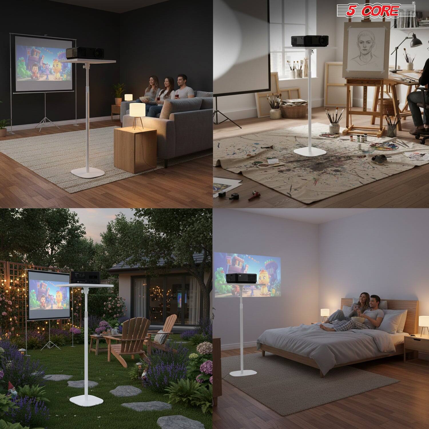 Alt View 4. 5 CORE - 5 Core Projector Stand Floor Adjustable 66" Universal Projectors Support for Home Office & Studio - White.
