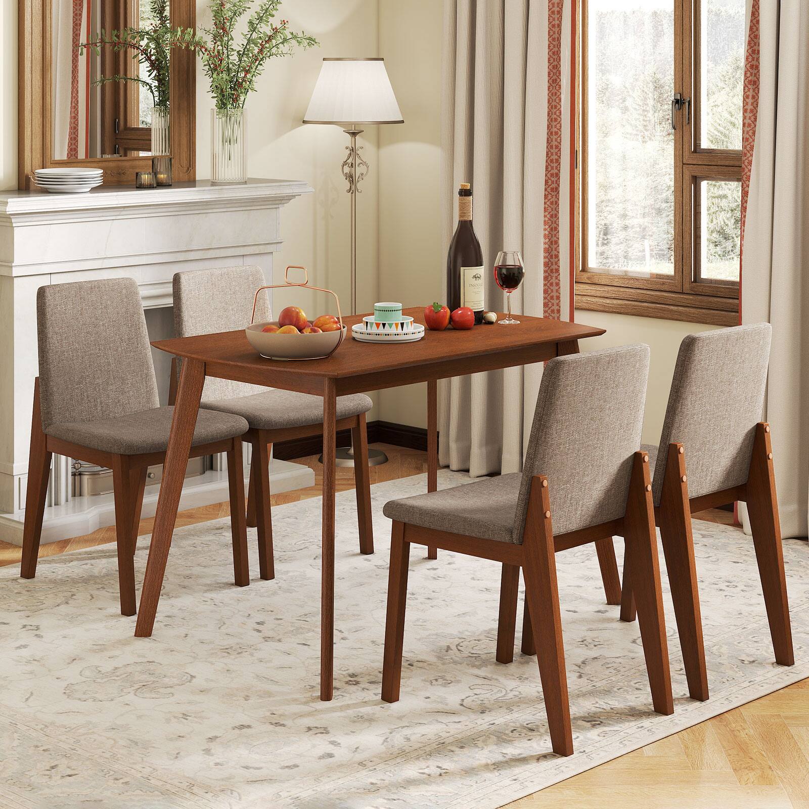Alt View 7. Costway - Costway 5-Piece Dining Table Set for 4,Rectangular Kitchen Table with Linen Fabric Chairs - Light Brown.