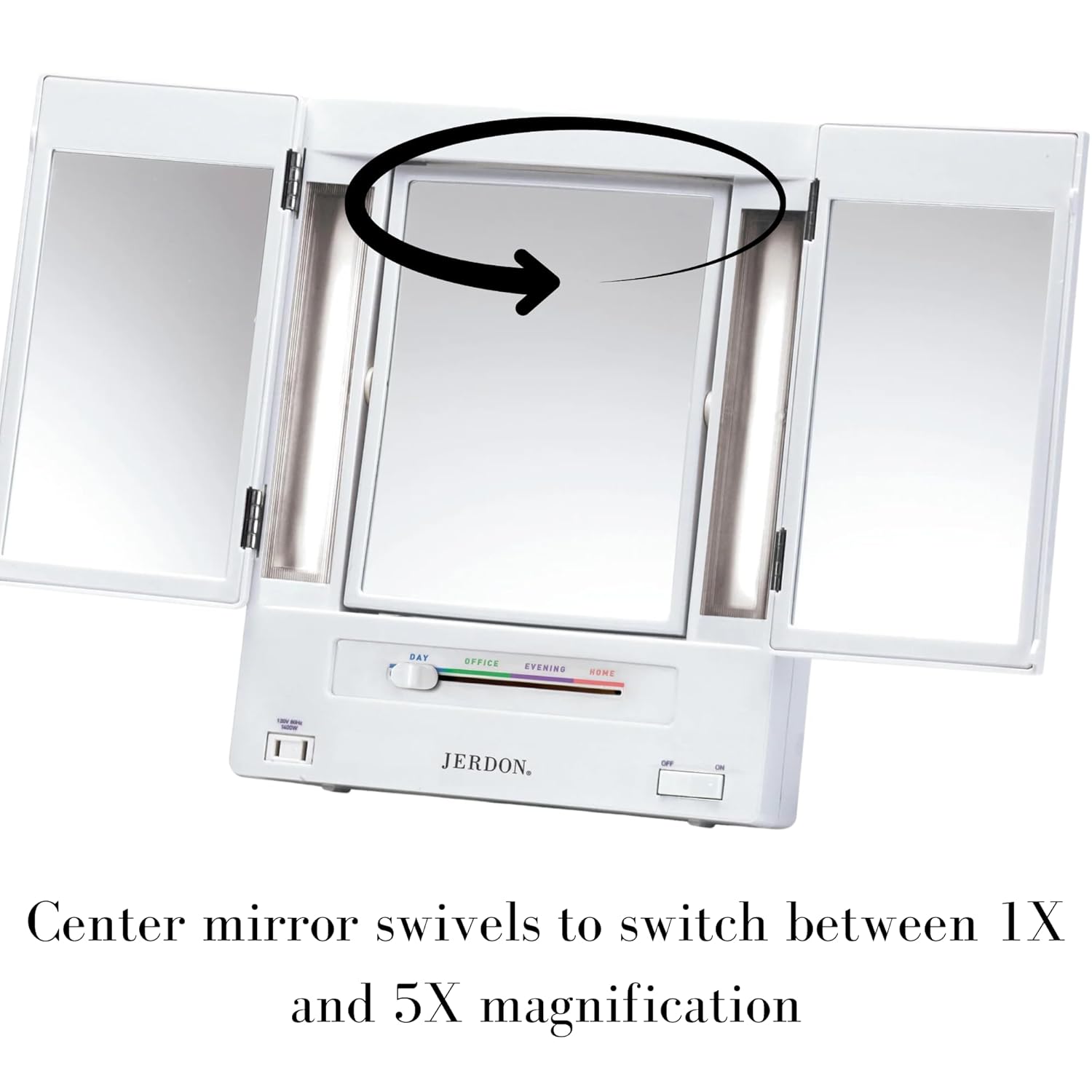 Center mirror swivels to switch between 1X and 5X magnification