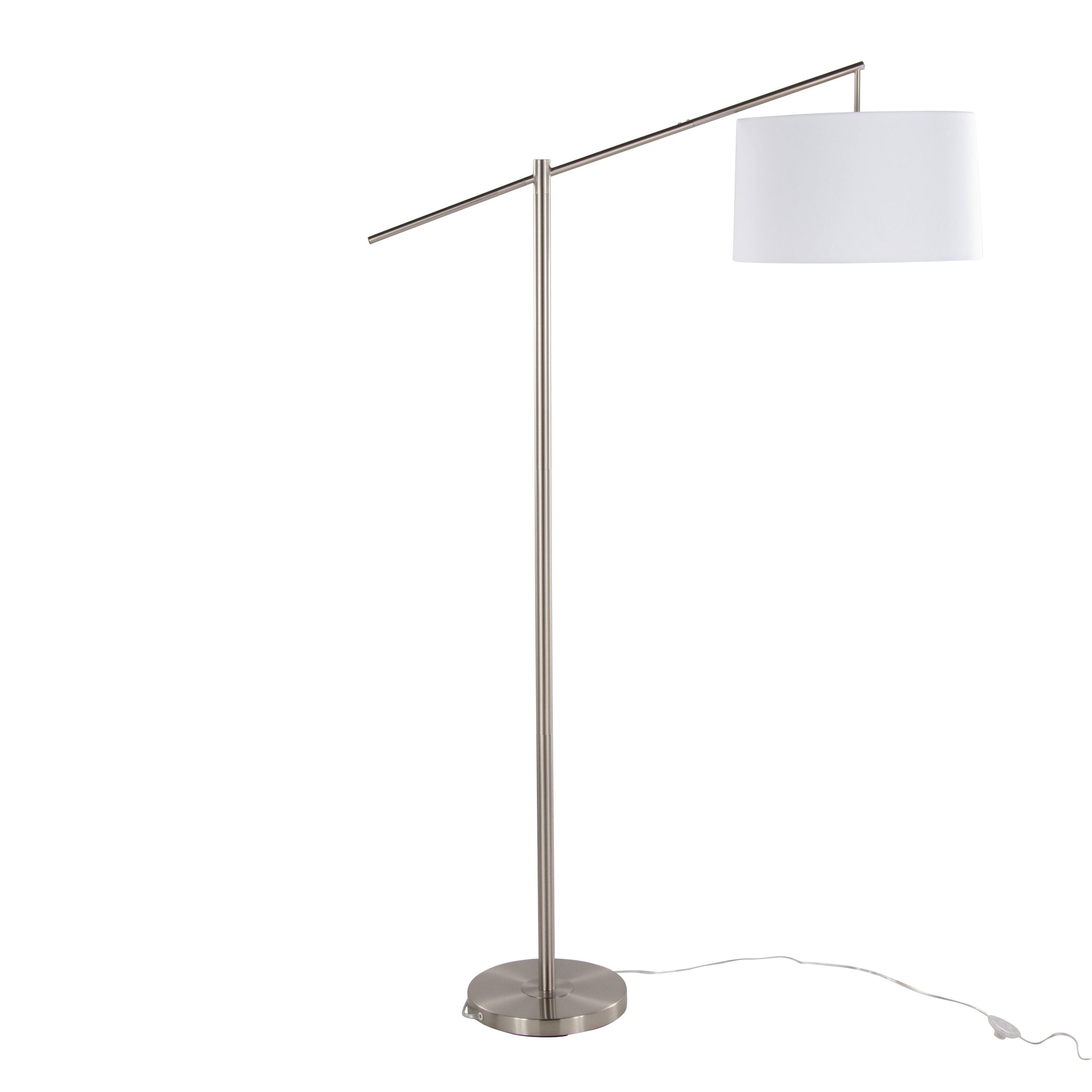 Left. APRILSOUL - Casper 69in Contemporary Metal Floor Lamp in Brushed Nickel with Off-White Linen Shade from Grandview Gallery - Brushed Nickel.