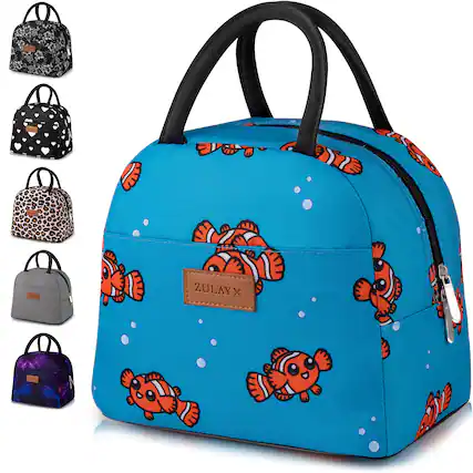Front. Zulay Kitchen - Zulay Kitchen Insulated Lunch Box For Women - Tote Lunch Bag Women Insulated With Soft Padded Handles - Teal Fishes.