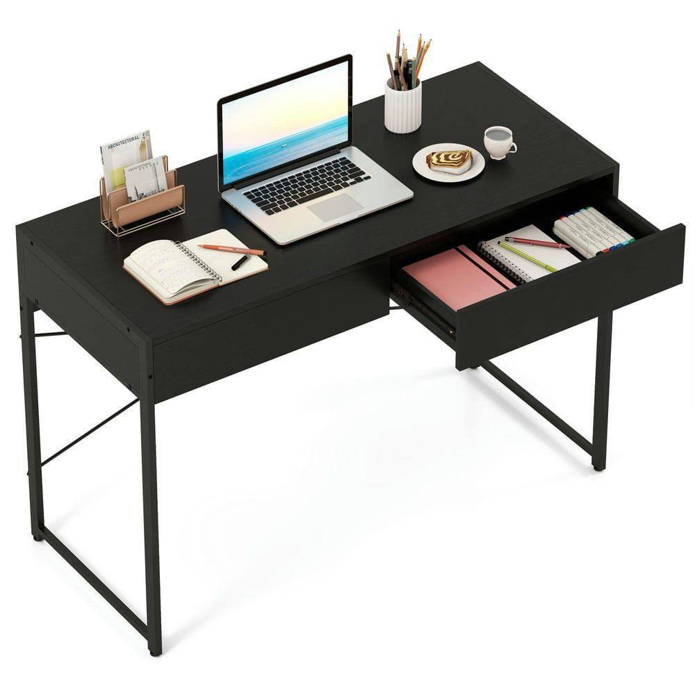 Alt View 2. Resenkos - 44-Inch Home Office Computer Desk - 2 Drawers, Metal Frame, Black - Black.