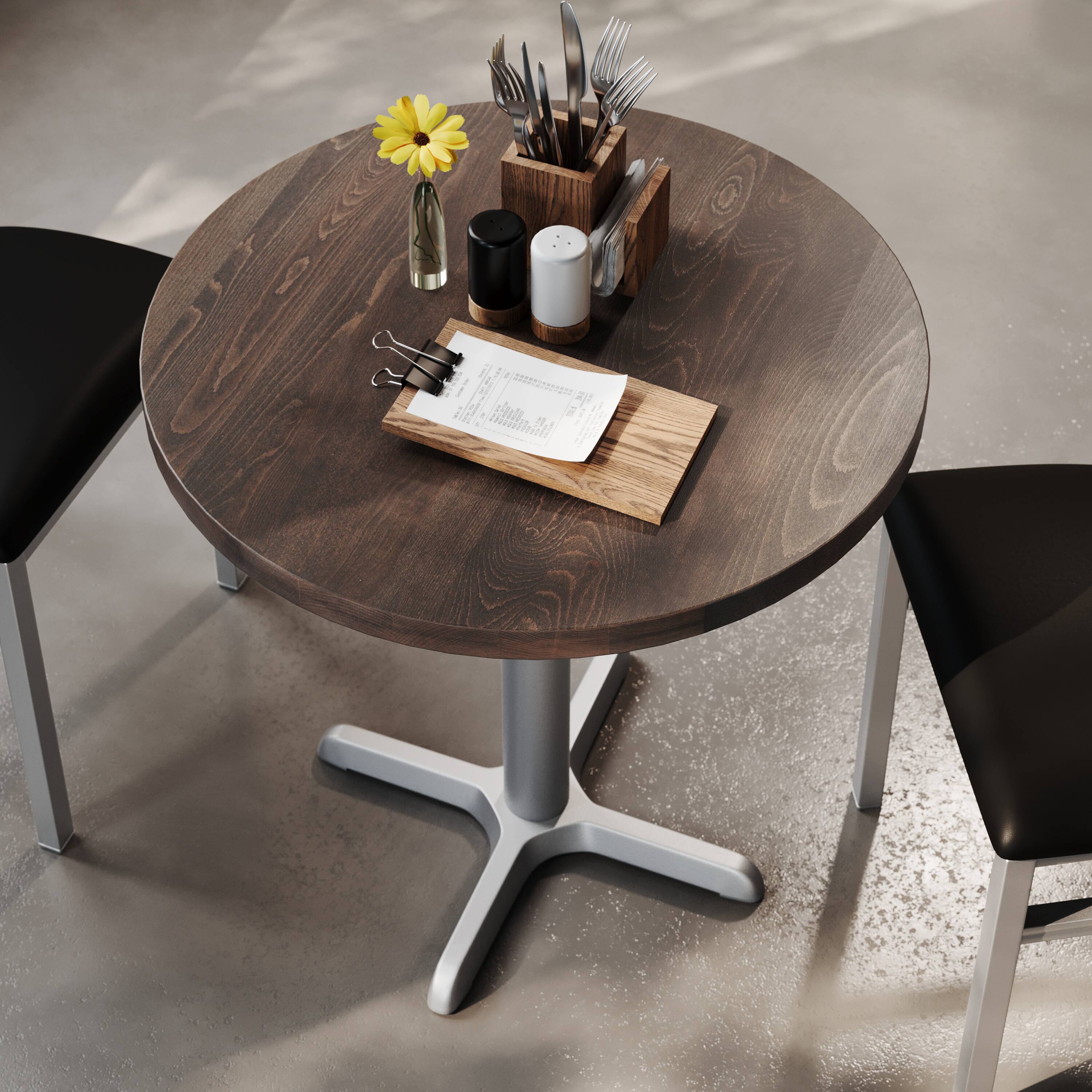 Alt View 3. Flash Furniture - Bennett 30" Round Solid Wood Commercial Indoor Tabletop in Dark Brown with 22" x 22" Table Height Rust-Resistant Silver - Brown.
