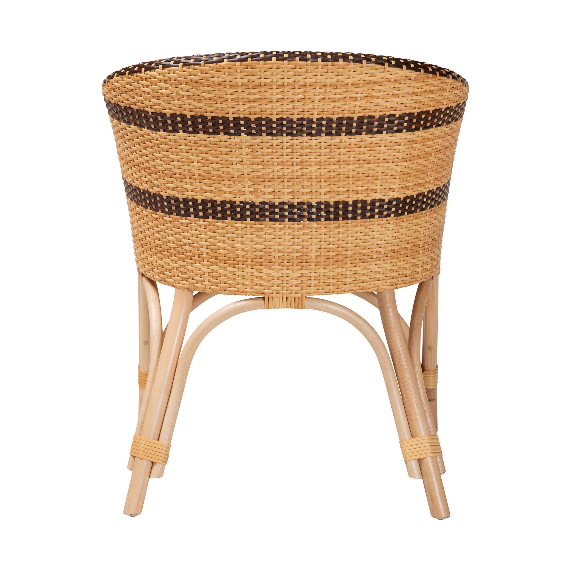 Back. bali & pari - Elma Rattan Dining Chair with Cushion - Barrel-Back Accent Chair with Synthetic Woven and Natural Rattan Frame - Natural Brown/Dark Brown.
