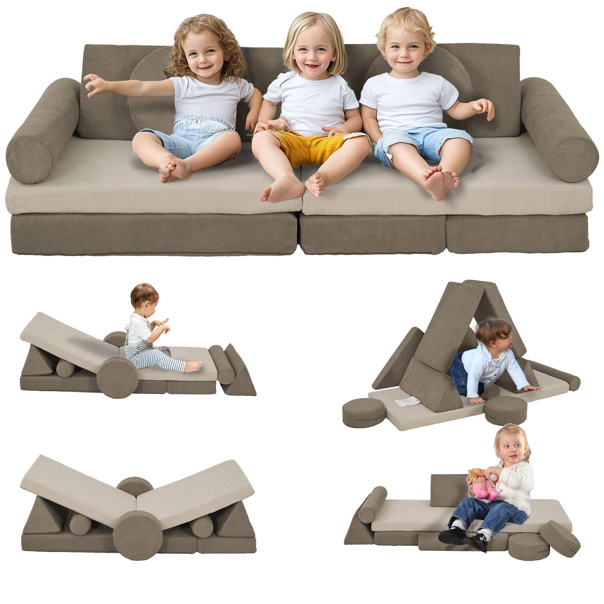 Siljoy - 12-Piece Kids Modular Play Couch, Velvet, 28D Foam, Convertible Sofa, for Toddlers 18mo+, 132lb Load - khaki price history on PriceWatchPro