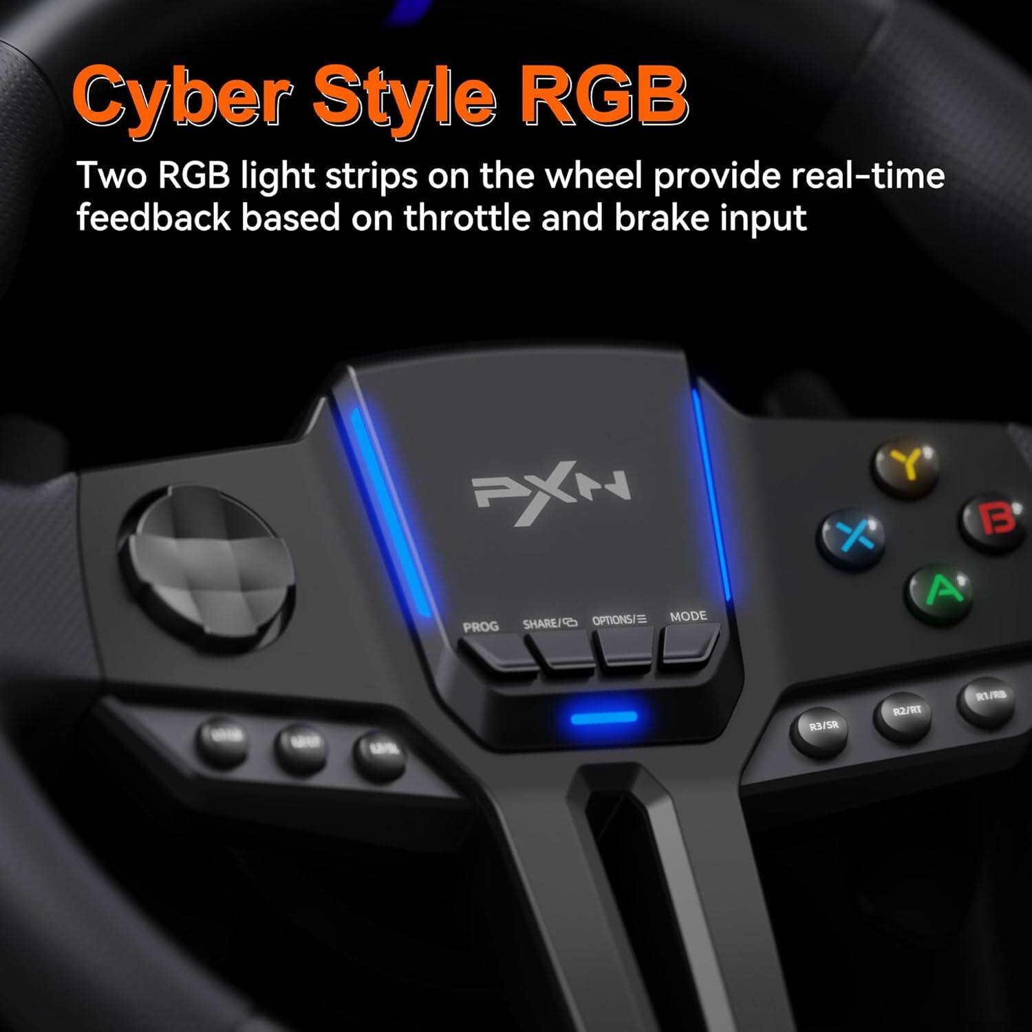 Cyber Style RGB

Two RGB light strips on the wheel provide real-time feedback based on throttle and brake input