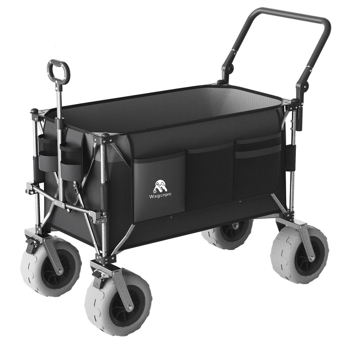 Alt View 2. Loheer - Loheer Folding Beach Wagon with All Terrain Balloon Wheels, Adjustable Push Pull Handles, Black and Gray.