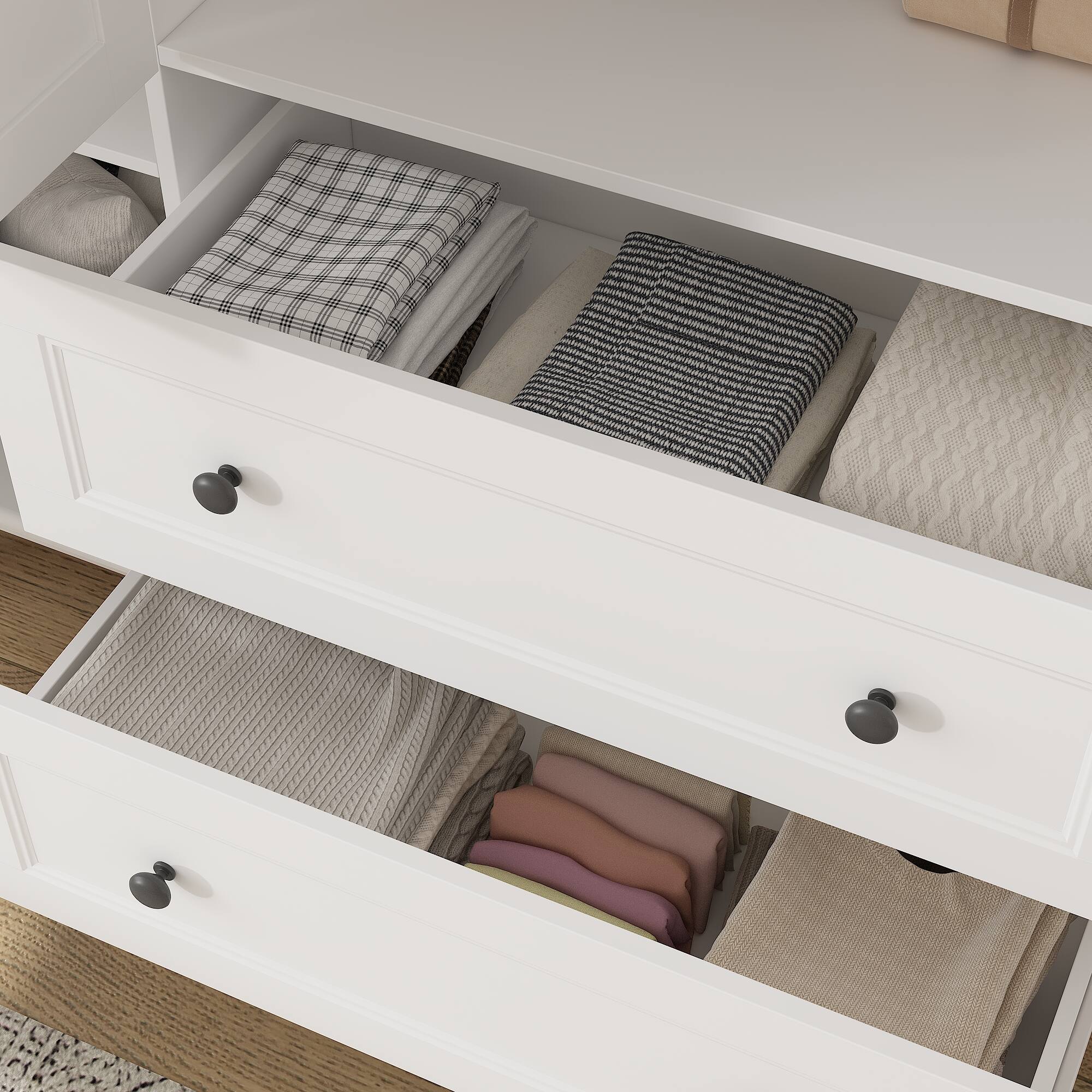 Alt View 5. FUFU & GAGA - FUFU&GAGA Freestanding Wardrobe with Textured Finish & Solid Wood Legs Armoires - Spacious Storage for Bedroom - White.