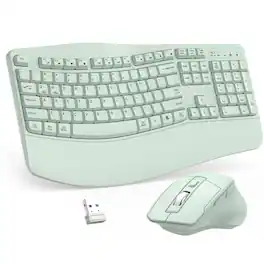 PRIMEPLUS - Wireless Keyboard & Mouse Combo, 2.4G Ergonomic Full-Size Wave Keys with Wrist Rest, 3-Level DPI Mouse for Win/Mac - Green