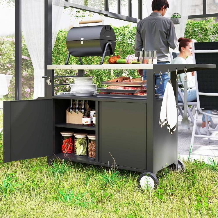 PULUZ Outdoor Grill Cart Table with Stainless Steel Top, Movable Pizza ...