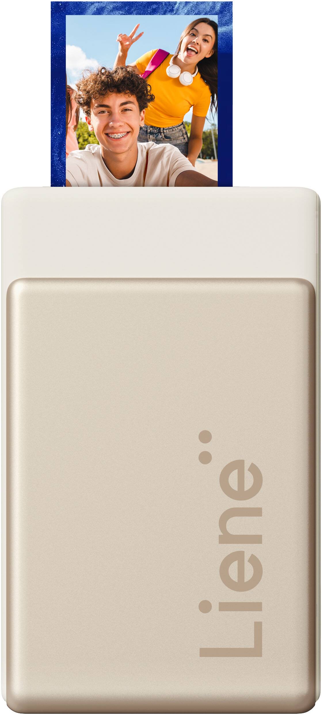 Left. Liene - Liene Pearl N200 Pro 2x3 Inch Wireless Photo Printer, with 10 sheets of paper - Gold.