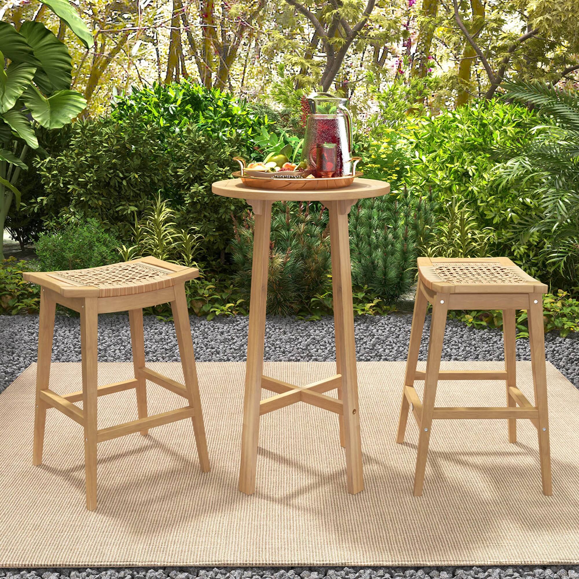 Alt View 4. Costway - Costway 1 PCS 29" Teak Wood Bar Stool with Footrest & Saddle Seat Boho Bar Height Stool - Natural.