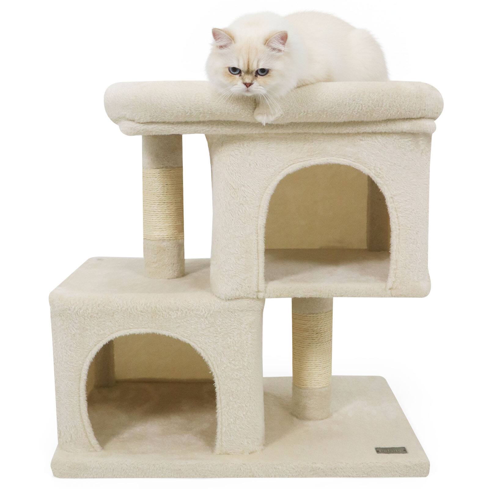 Alt View 9. Gymax - Gymax 25.5'' Cat Tree w/2 Large Condo Padded Top Perch Sisal Scratching Posts for Cats Beige.