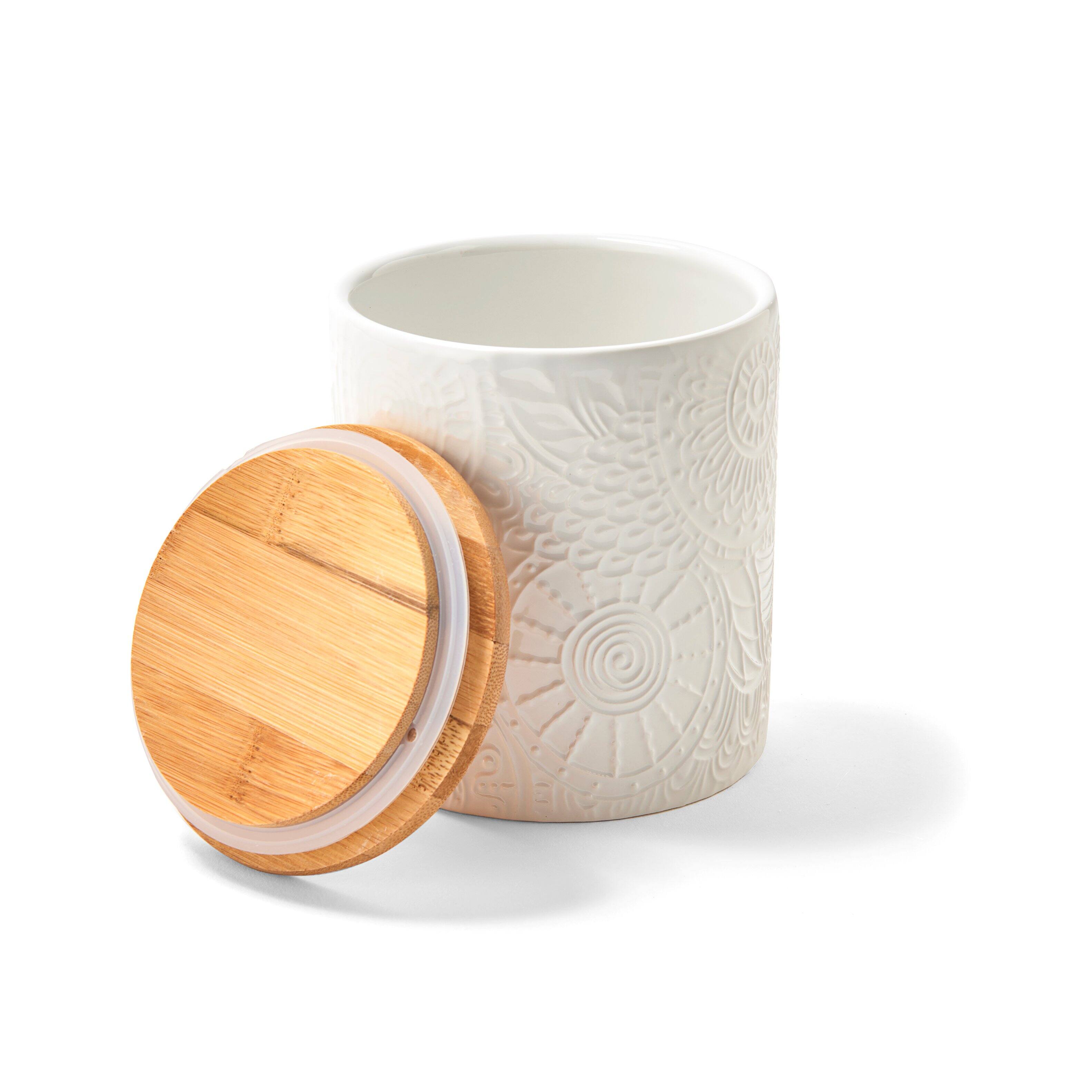 Angle. American Atelier - 4-Piece Embossed White Canister Set with Lids (Assorted Sizes).