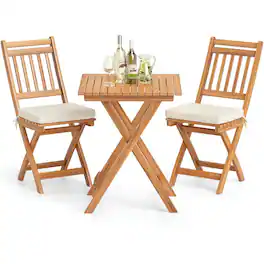Pefilos - 3-Piece Outdoor Acacia Wood Bistro Set with SoFeet Seat Cushions and Table, Patio Conversation Set for Outdoor - Brown