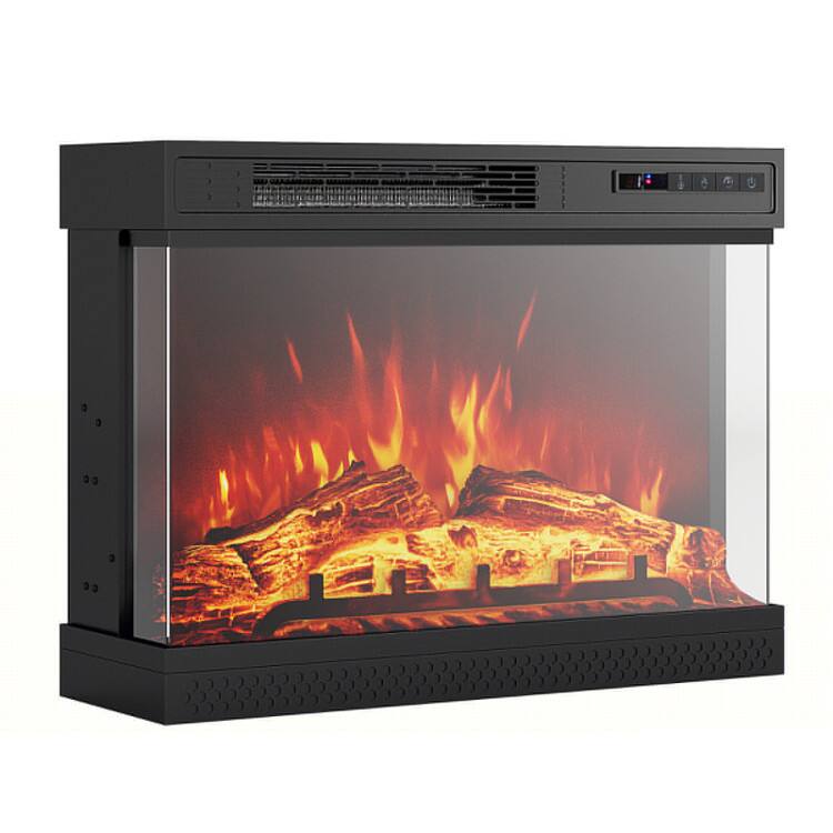 Front. SlickBlue - Three-Sided Glass Electric Fireplace Heater with Remote Control - Black.