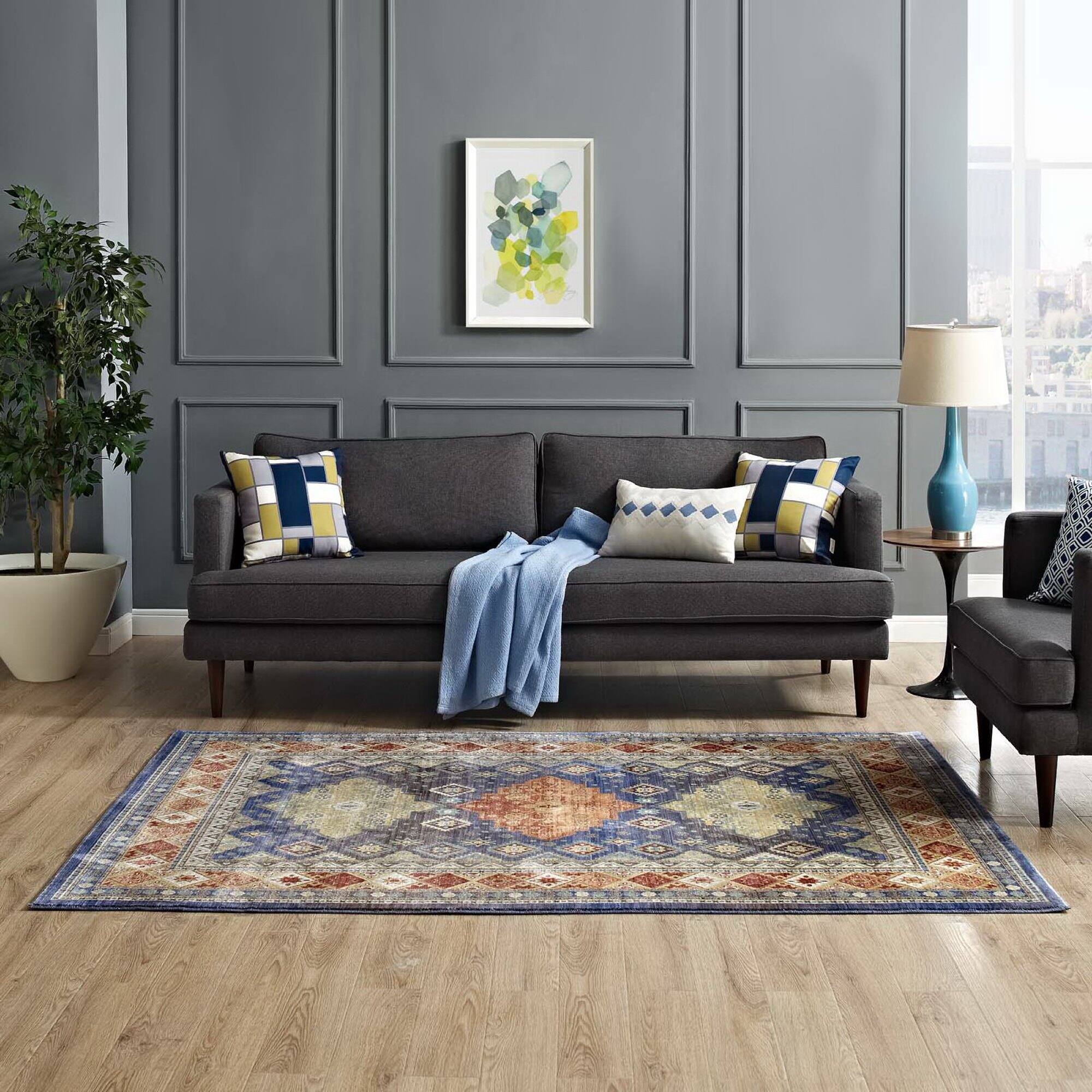 Left. Modway - Atzi Distressed Southwestern Diamond Floral Area Rug - Multicolored.