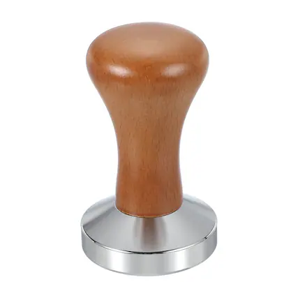 Front. Unique Bargains - 53mm Coffee Tamper, Stainless Steel Espresso Press Tamper with Wooden Handle for Coffee Shop Restaurant - Dark Brown.