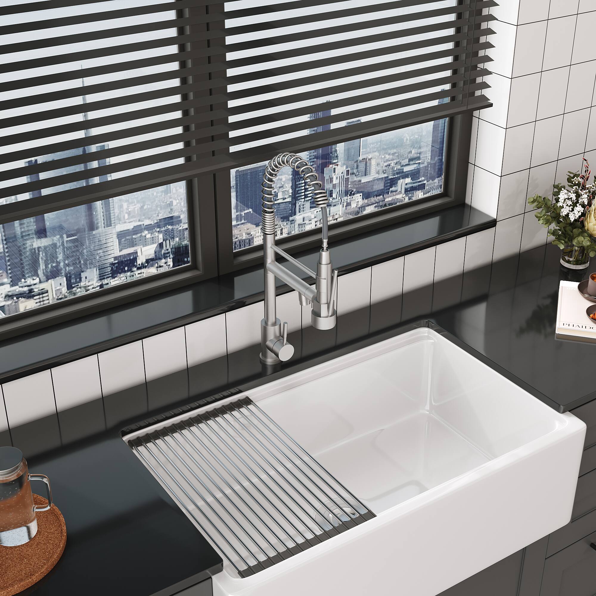 Front. Bothwa Home - Bothwa Home KF-YQ605-BN 19 - Inch Enzoh Kitchen Faucet in Brushed Nickel Finish - Brushed Gold.