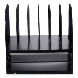 Safco - Powered Onyx Desk Organizer with 2 Horizontal and 6 Upright Sections, Letter Size Files, 13.5 x 11.5 x 13, Black