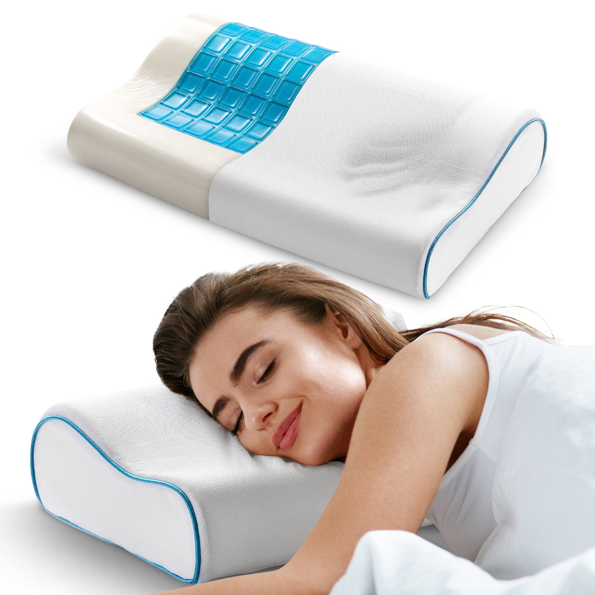 Angle. Cheer Collection - Contour Gel Memory Foam Pillow with Cooling Relief and Washable Cover - White.