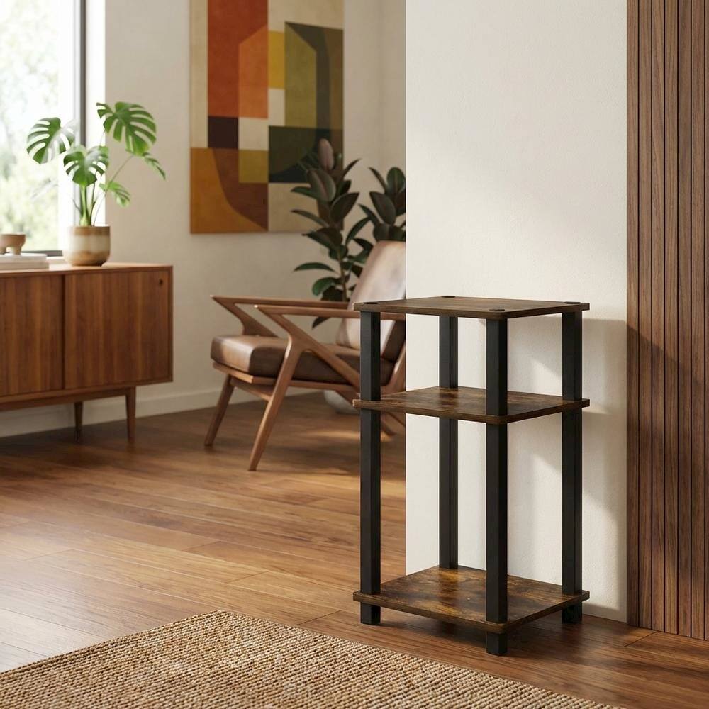 Angle. FurniFact - Amber Pine and Black 3-Tier End Table with Open Shelving and Modern Style - Amber Pine/Black.