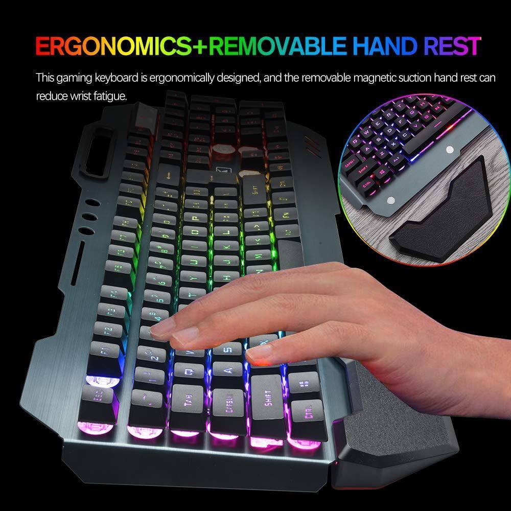 ERGONOMICS+REMOVABLE HAND REST

This gaming keyboard is ergonomically designed, and the removable magnetic suction hand rest can reduce wrist fatigue.