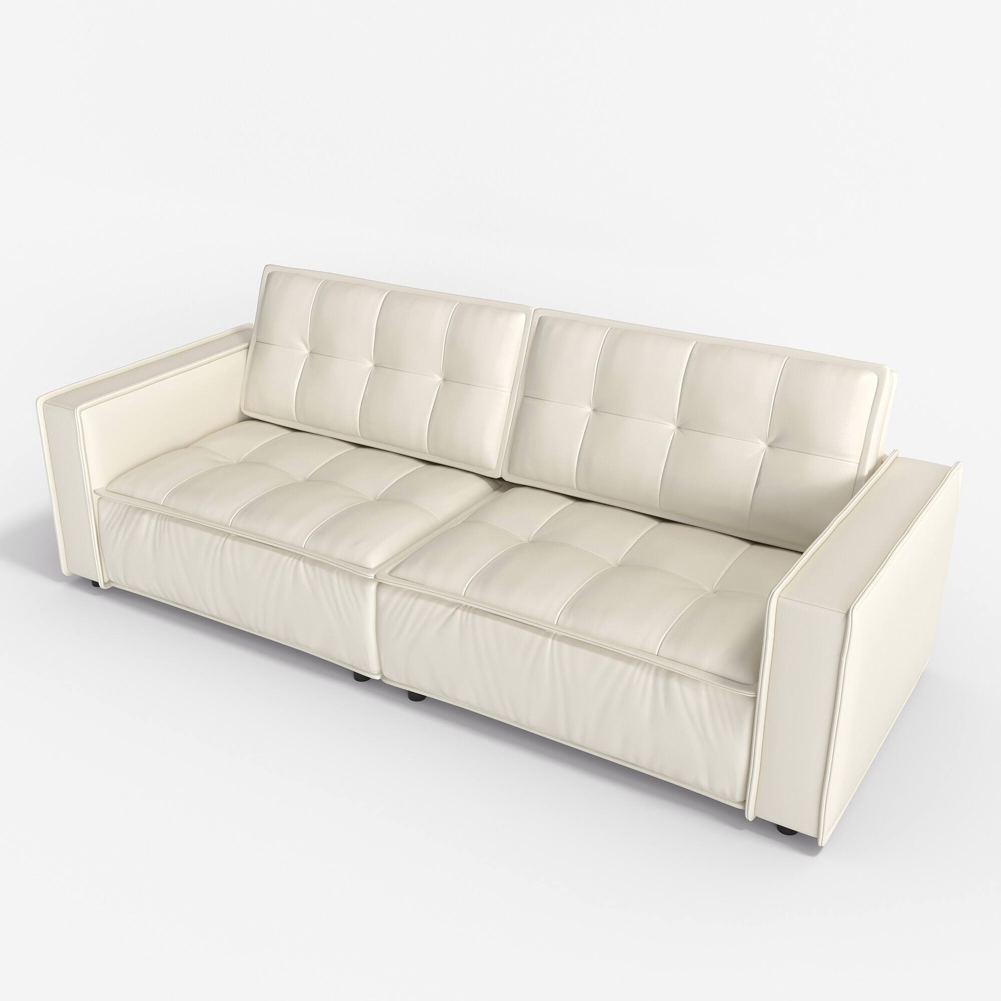 Alt View 4. luck idea - 95.2" Leather Sofa, Modern Living Room Combination Sofa - Off-white.