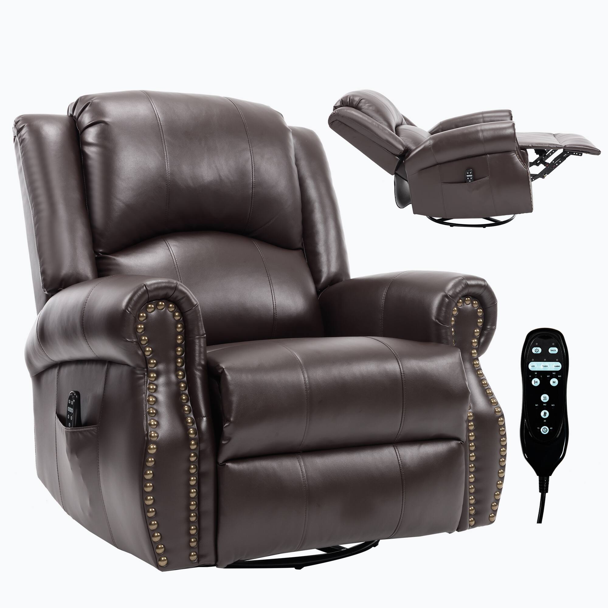Alt View 3. TinyHomie - Heat Massage Manual Recliner Chair with Rocker and Swivel in Fabric for Living Room Brown - Brown.