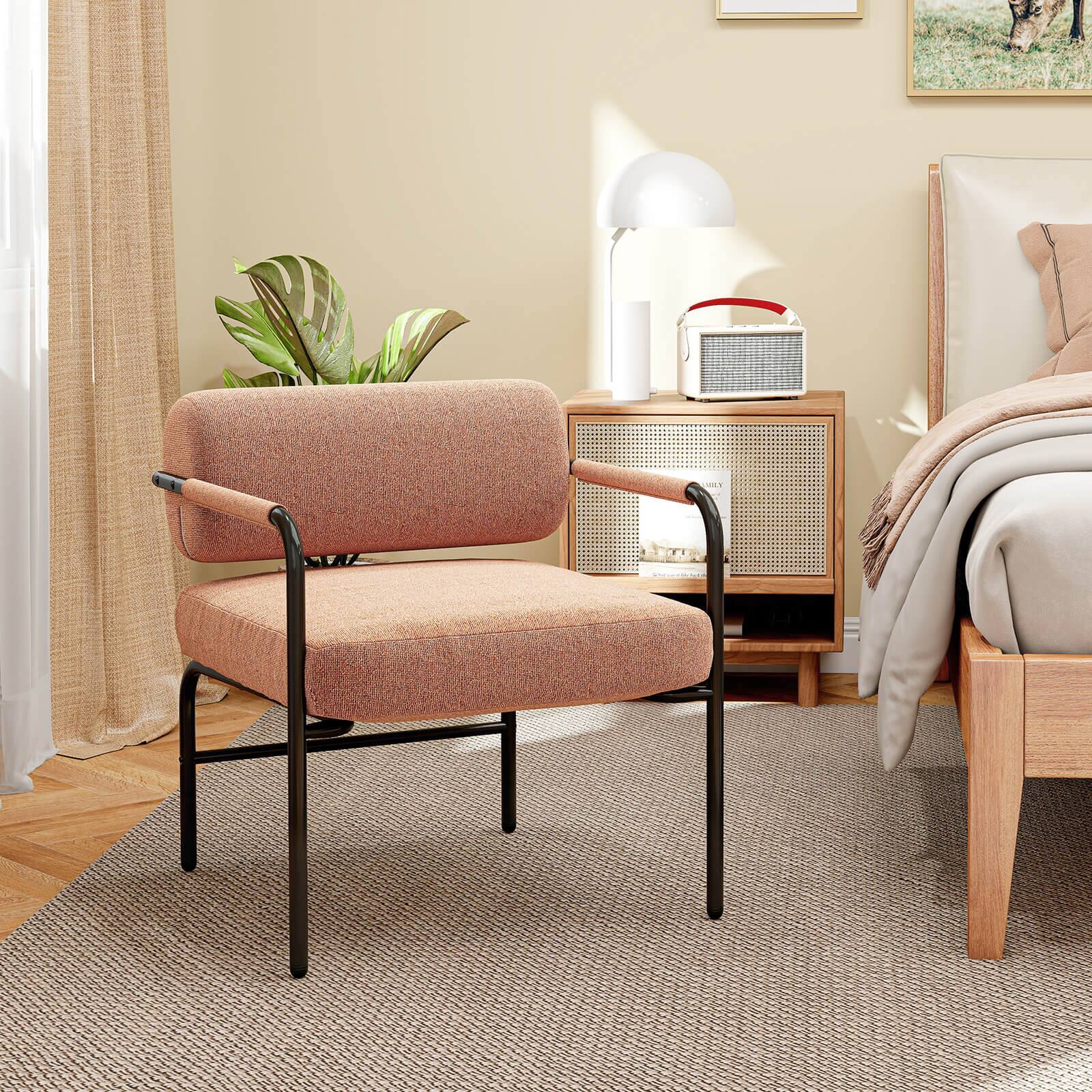 Alt View 1. Costway - Costway 1 PCS Modern Velvet Upholstered Accent Chair with Cylindrical Backrest & Metal Armrests - Brown.