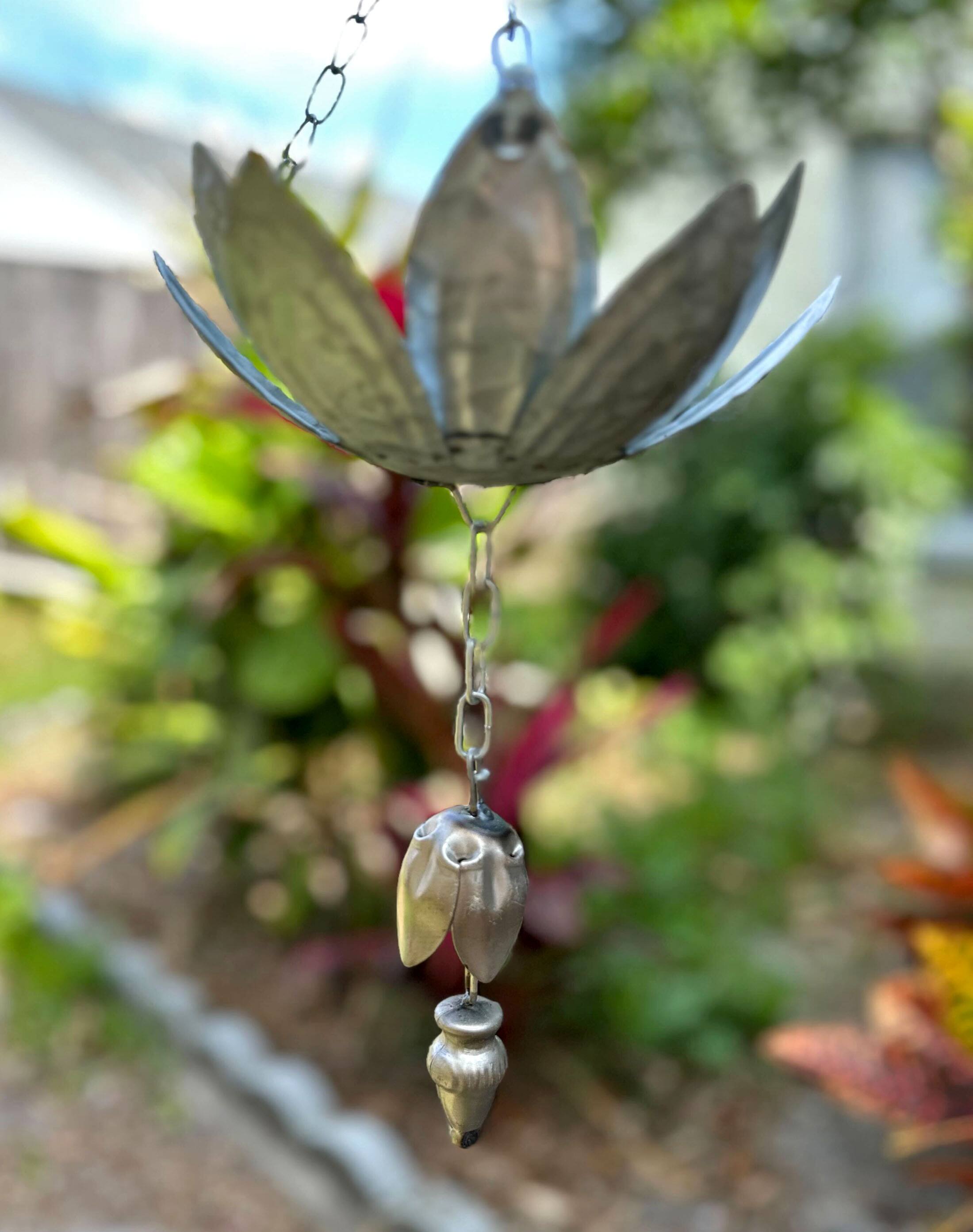 Alt View 4. Zeckos - 70 Inch Galvanized Metal Flower Rain Chain Gutter Home Decor Downspout Accent - Silver.