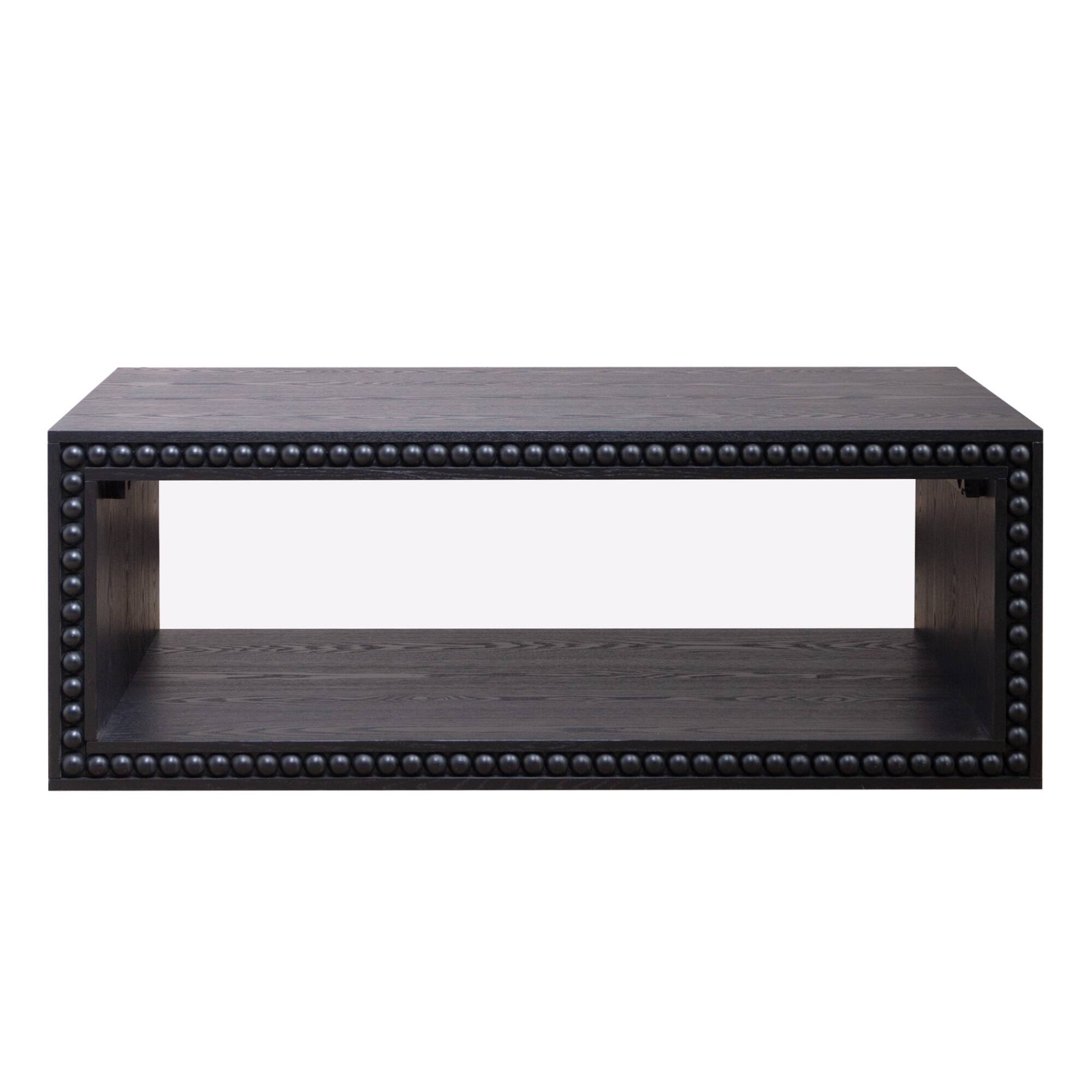 Left. GOODSILO - Rustic Beaded Edge Rectangular Coffee Table with Open Storage Shelf for Modern Farmhouse Living Room Decor - Black.