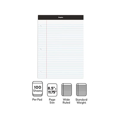 100 Sheets Per Pad  
8.5" x 11.75" Page Size  
Wide Ruled  
Standard Weight