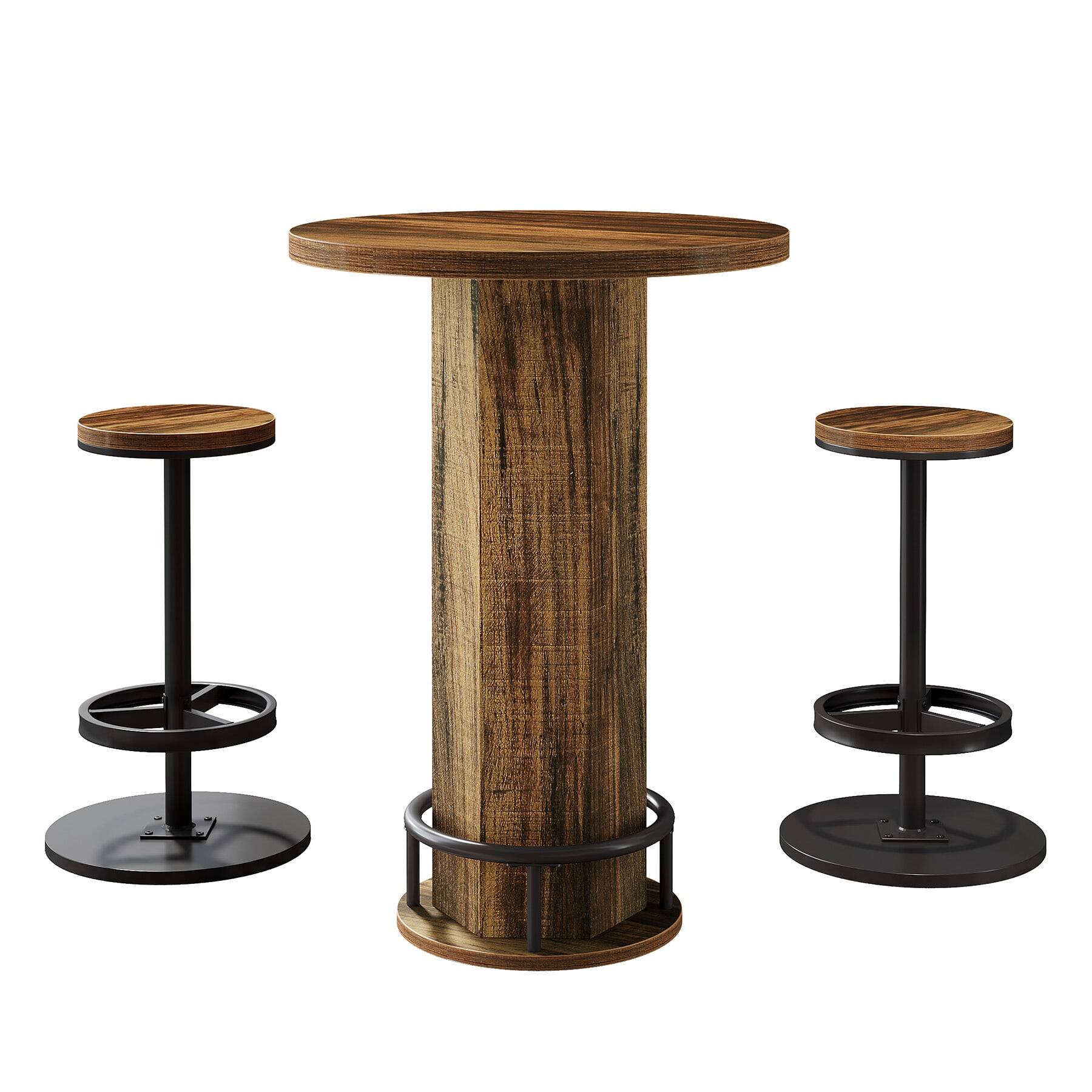 Alt View 1. Kadyn - Kadyn Elegance Wooden Bar Table Set, 2 Stool Bar Height Pub Table, Perfect for Home Bar, Kitchen, Living Room, Brown - Brown.