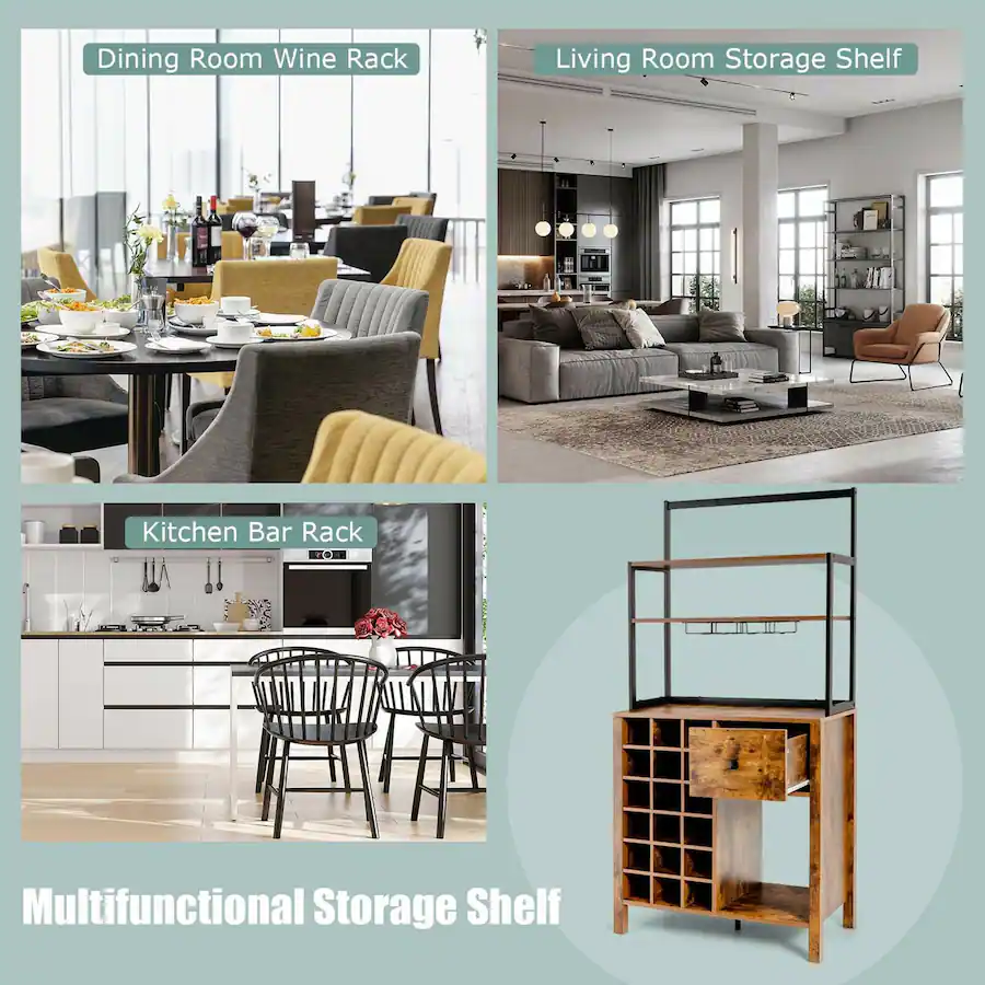 Costway Kitchen Islands Freestanding Wine Rack Table w/ Glass Holder ...