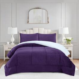 MarCielo - 3 Piece Soft Micromink Fluffy Ultra Cozy Sherpa Comforter Set - Purple