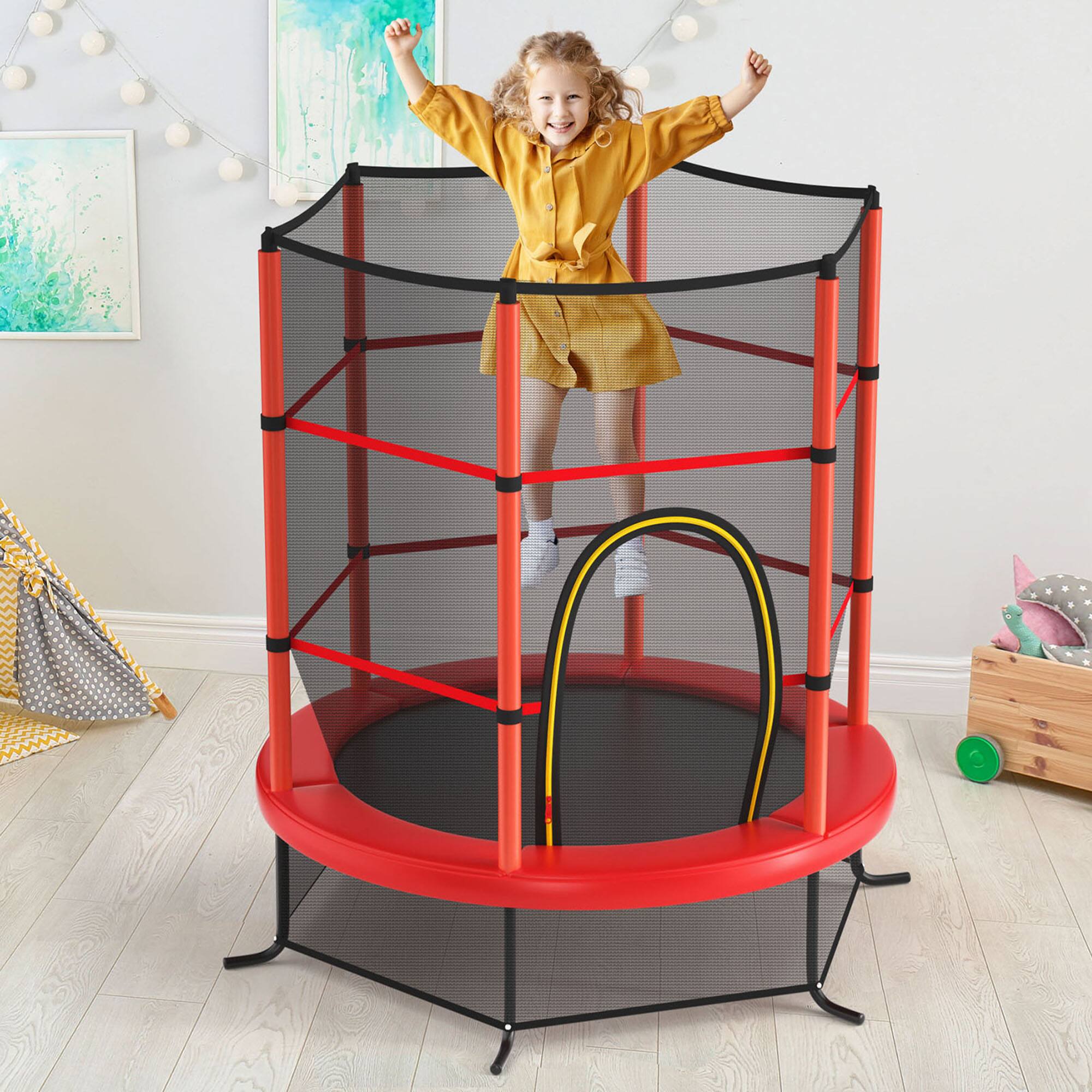 Alt View 3. Gymax - Gymax 55'' Recreational Trampoline for Kids Trampoline w/ Enclosure Net Red - Red.