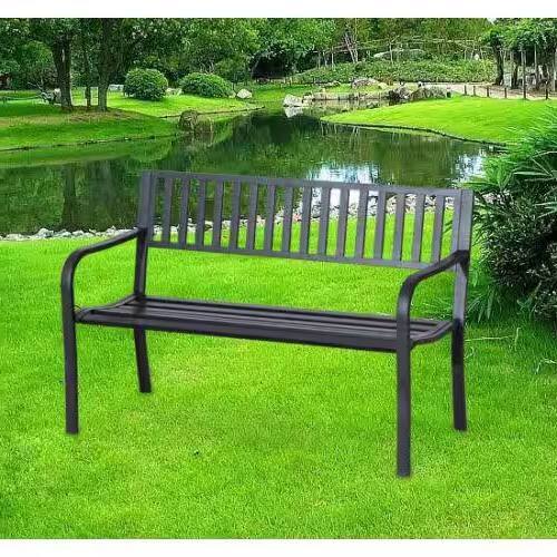 Angle. Hivvago - Outdoor Black Metal Garden Bench with 550 lb Max Weight Capacity - Black.