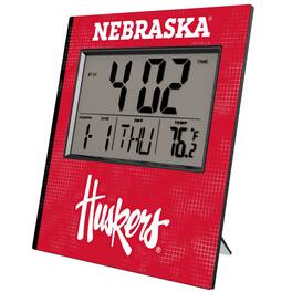 Keyscaper - Nebraska Huskers Cross Hatch Digital Desk Clock - Multicolor