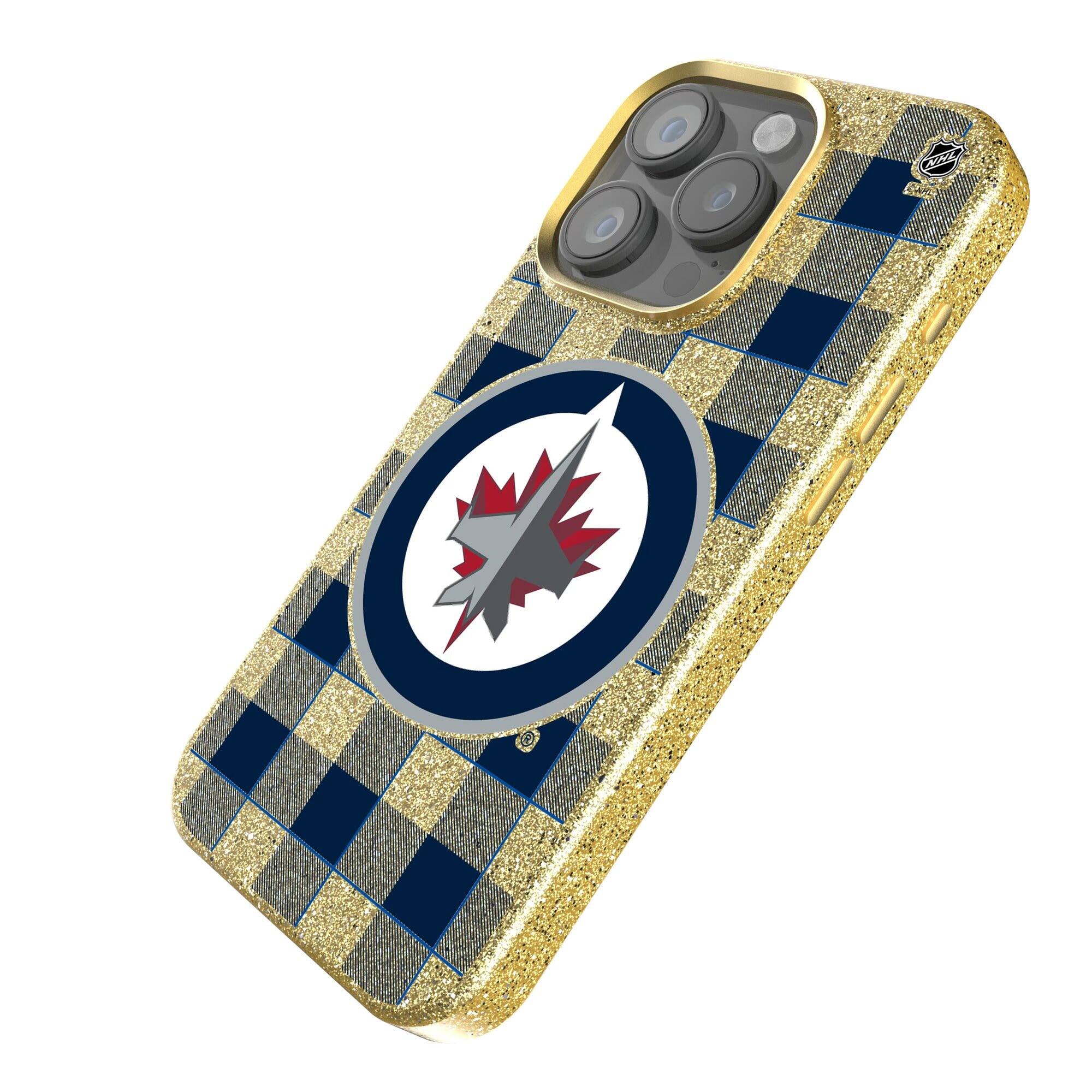Alt View 1. Keyscaper - Winnipeg Jets Plaid Bling iPhone Case - 16 Pro - Gold.