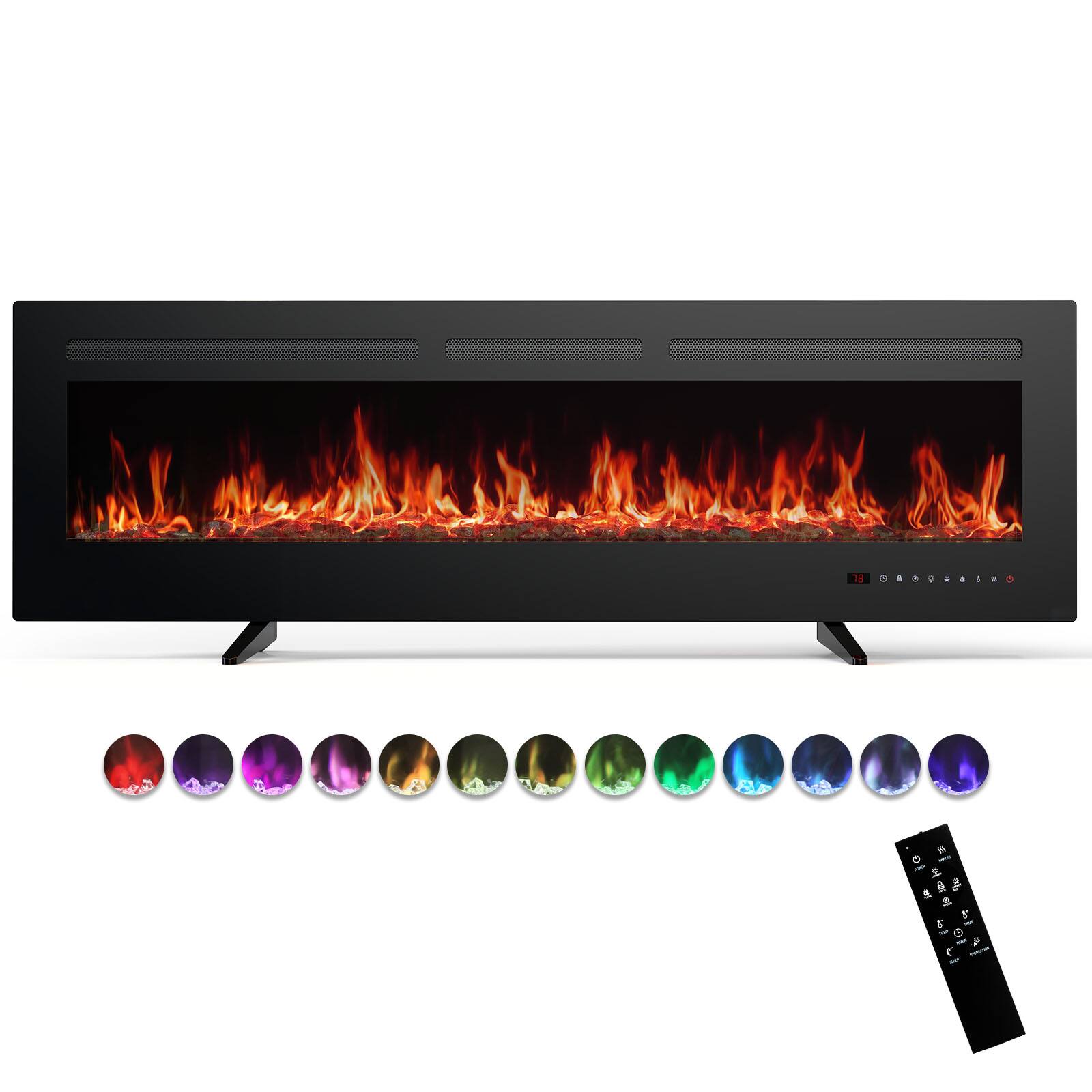 Angle. AENKYO - 60" Electric Fireplace Wall Mount or Recessed Fireplace Insert and Freestanding with Remote Control - Black.