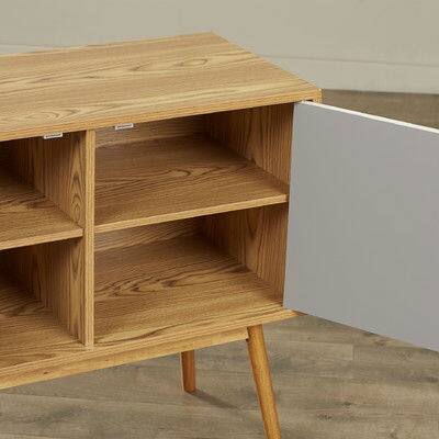 Alt View 1. SlickBlue - Mid-Century Modern Wood-Leg Console Table with Storage Cabinet - Light Walnut.