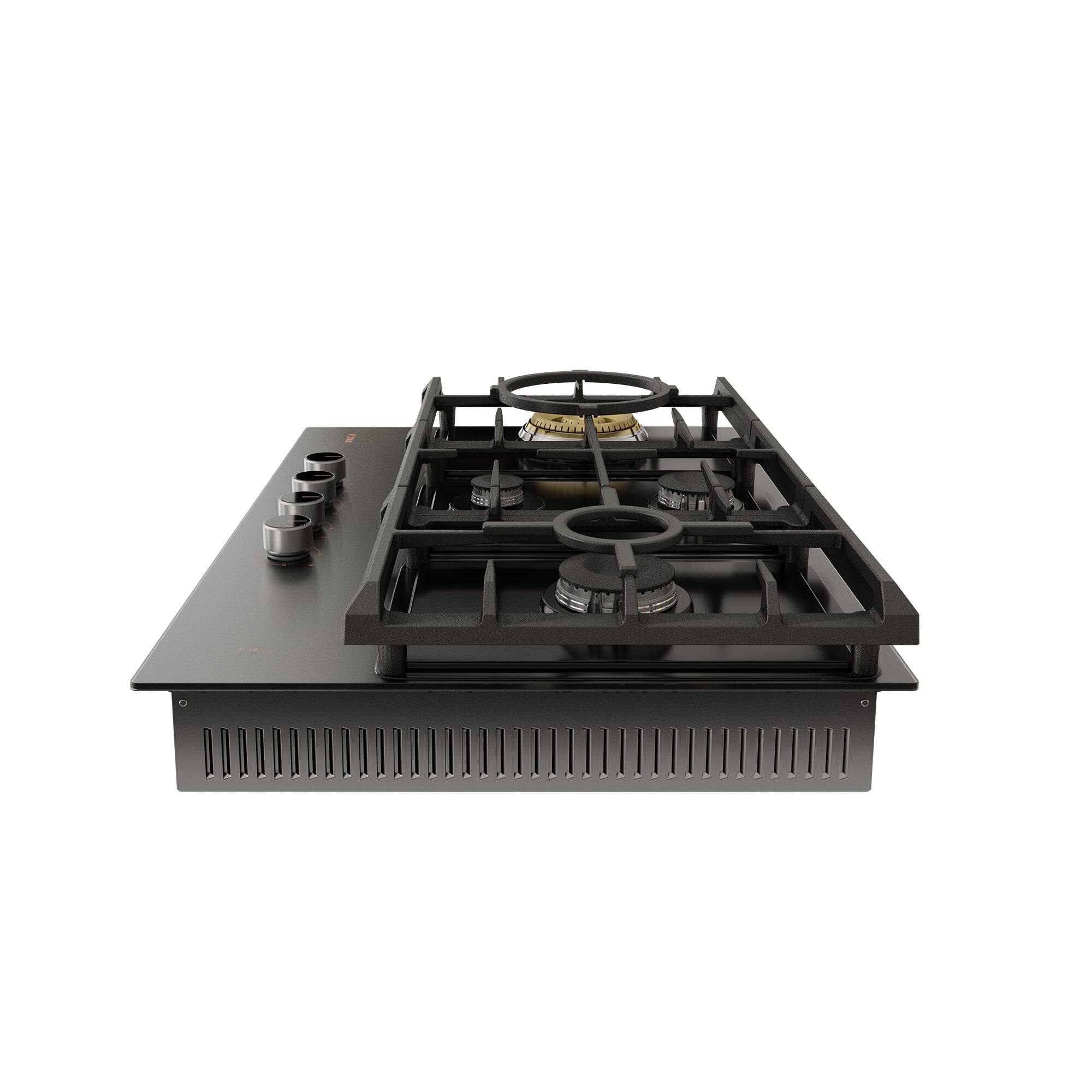 Back. FOTILE - FOTILE Tri-Ring 30" Gas Cooktop in Anti-Glare Glass with 4 Burners Including Flame Failure Device - MOONSHADOW™ Grey.