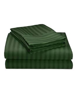 Plazatex - 1800 Series Embossed Striped Wrinkle Resistant Sheet 4pc Set Full - Dark Green